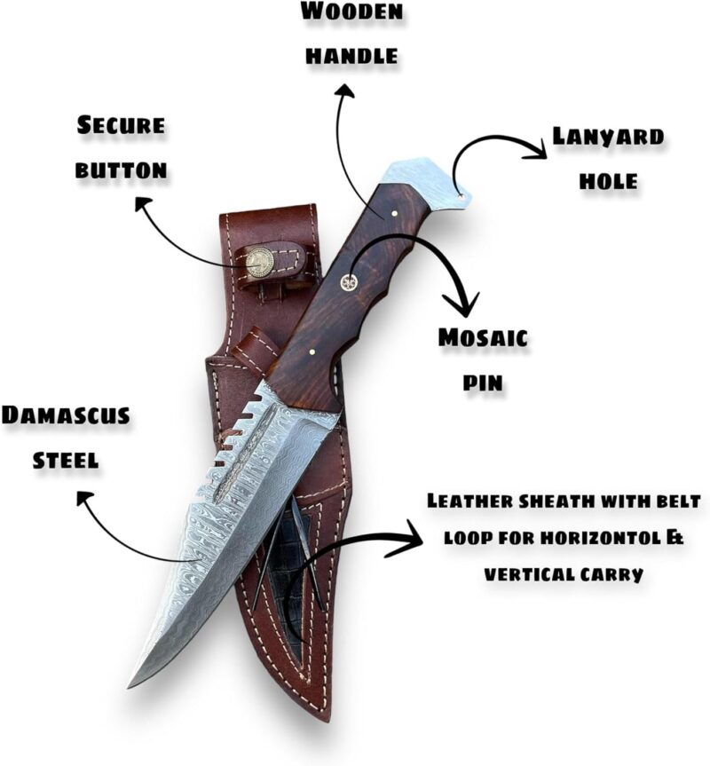 Handmade Damascus Forged 12-Inch Survival Bowie Knife - Image 7