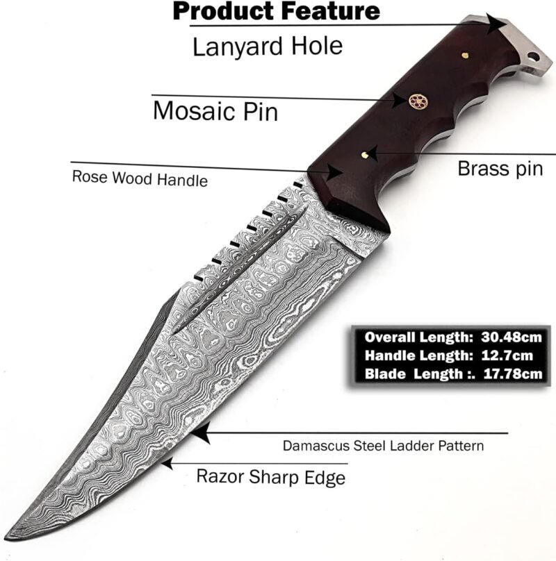 Handmade Damascus Forged 12-Inch Survival Bowie Knife - Image 6
