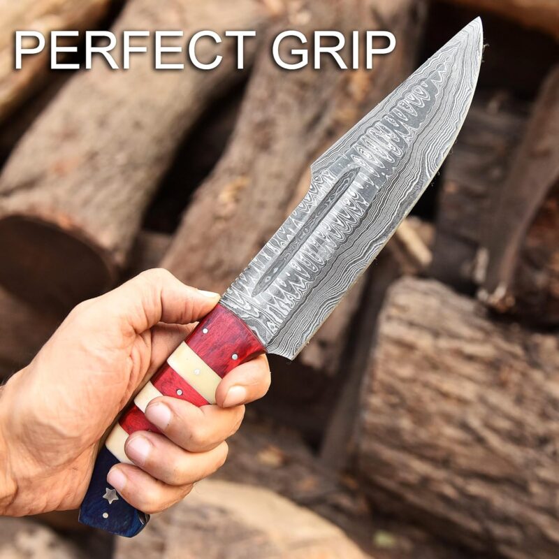 Handmade Damascus Forged 12-Inch Full Tang Bowie Knife - Image 6