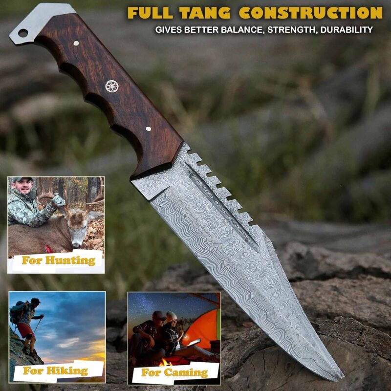 Handmade Damascus Forged 12-Inch Survival Bowie Knife - Image 8