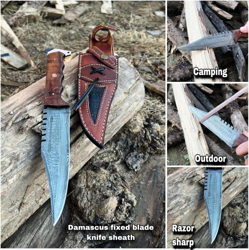 Handmade Damascus Forged 12-Inch Survival Bowie Knife - Image 4