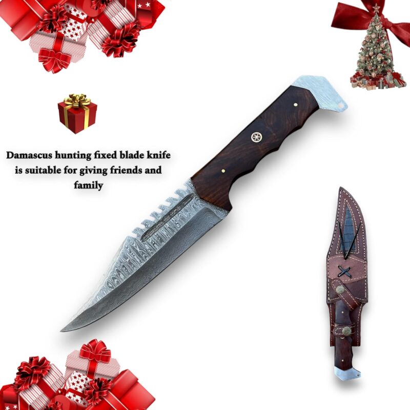 Handmade Damascus Forged 12-Inch Survival Bowie Knife - Image 9