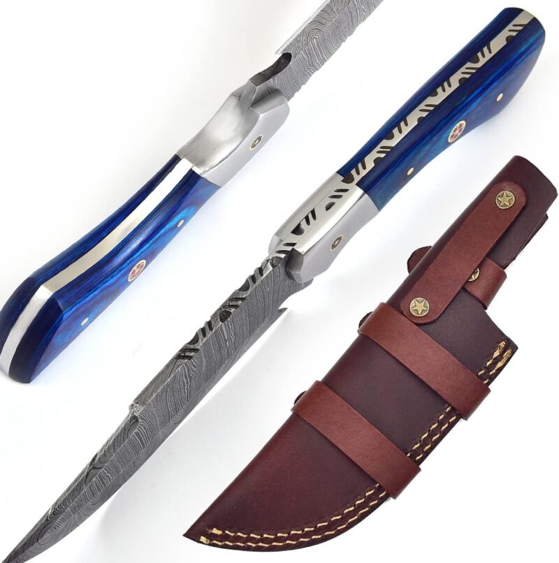 9.5" Handmade Damascus Hunting Knife with Sheath - Image 4