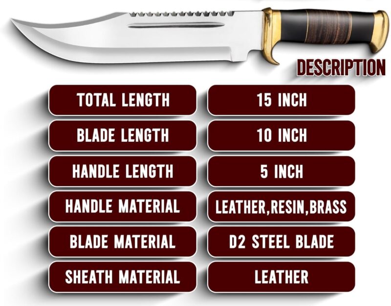 15" Crocodile Dundee Bowie Knife with Sheath - Image 8