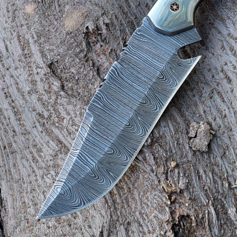 9.5" Handmade Damascus Hunting Knife with Sheath - Image 3