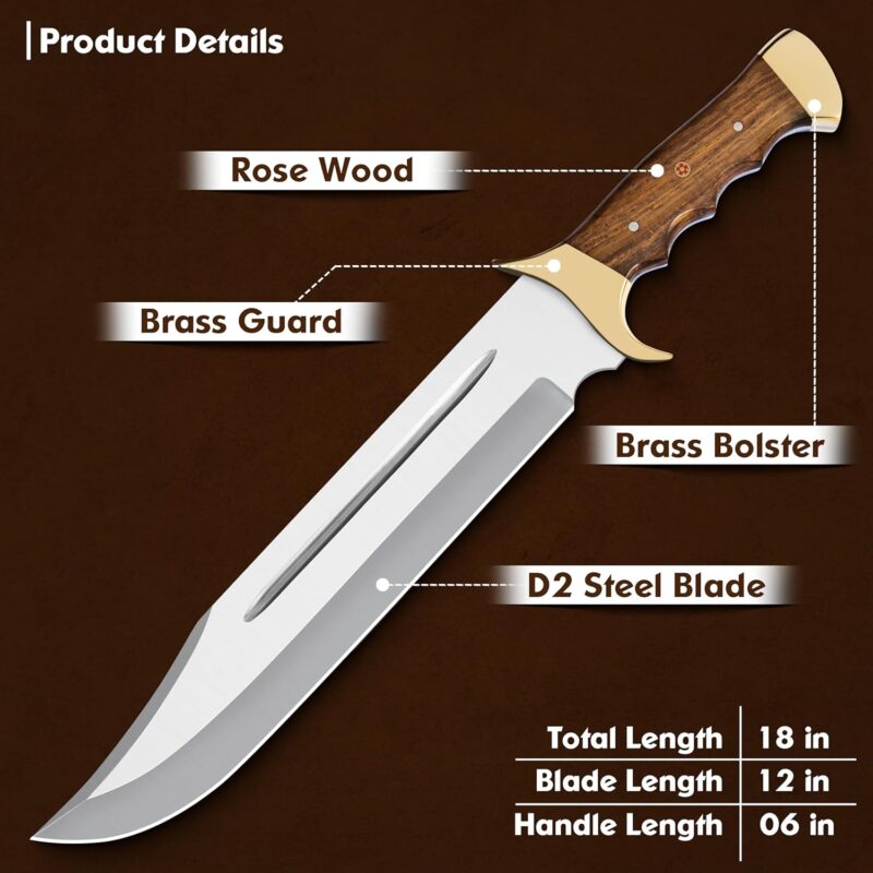 18-Inch D2 Steel Full Tang Bowie Knife🗡️ - Image 6